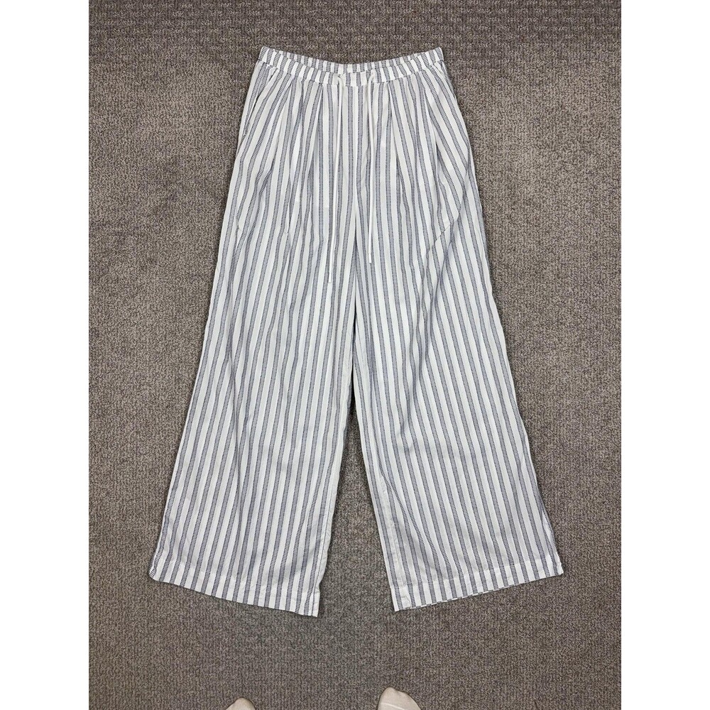 CALIA Pants Womens Small White Stripe Cotton Wide Leg Casual Beach Lounge Travel